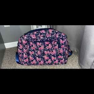 Navy blue duffle bag with flamingo pattern!